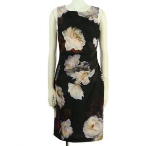Black Flower Print Sheath Dress NWT